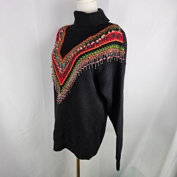 Lisa Ashley Originals Embroidered Sweater Small Black Beaded Boho Eclectic - Picture 4 of 10